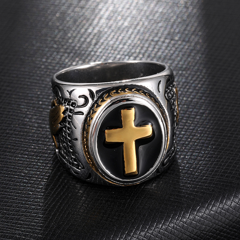 Retro Contrast Color Stainless Steel Cross Ring Wholesale Nihaojewelry display picture 8