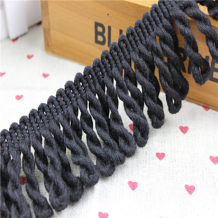 现货供应6CM涤棉排须流苏花边 沙滩巾专用流苏黑色流苏厂家直销