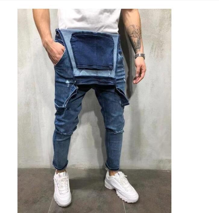 Fashion Men'S Suspender Denim Panties Tear Jeans Pants