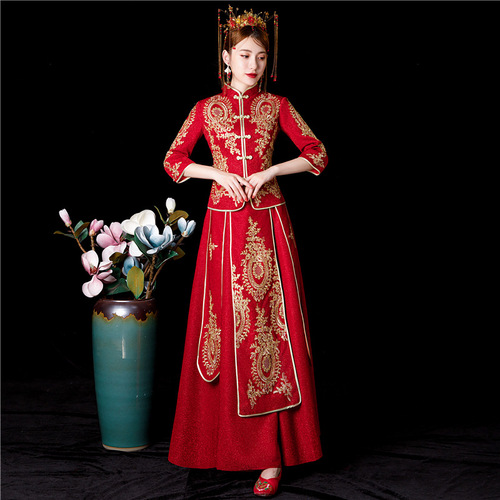 Bridal  XiuHe clothing show thin toast Chinese wedding dresses women embroidery wedding bride qipao prospective recalls