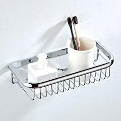 Wall-mounted bathroom storage basket electroplated bathroom brass square mesh basket hardware manufacturer 30cm long wholesale price
