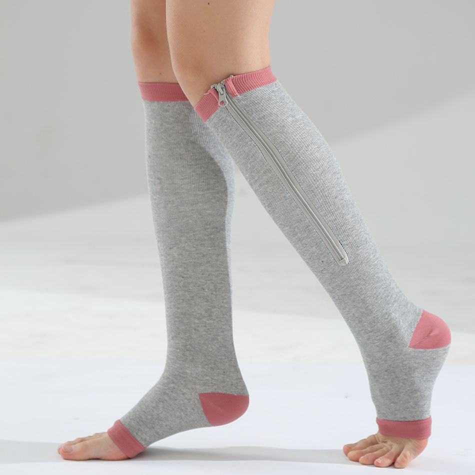 Foreign trade hot explosion models tube with zipper elastic socks sports shaping socks compressed socks thin leg socks set