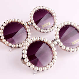 SMS/思目珠光宝气镶嵌珍珠太阳镜圆形眼镜墨镜女文艺太阳镜复古