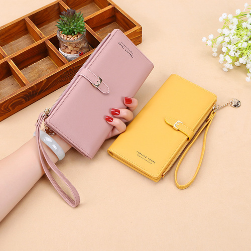 Factory direct sales new women's wallet Korean version solid color women's clutch bag large capacity women's wrist bag coin bag
