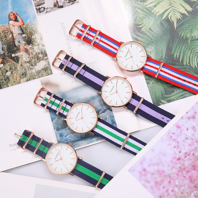 韓版時尚尼龍帶學生情侶表手表女腕表簡約歡樂頌同款男士石英手表