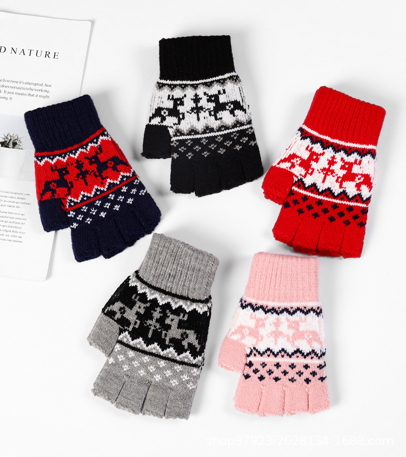 Otoño e invierno medio dedo guantes hombres y mujeres engrosado dedo abierto cálido estudiante escritura estilo coreano ciervo pareja guantes trabajo adulto