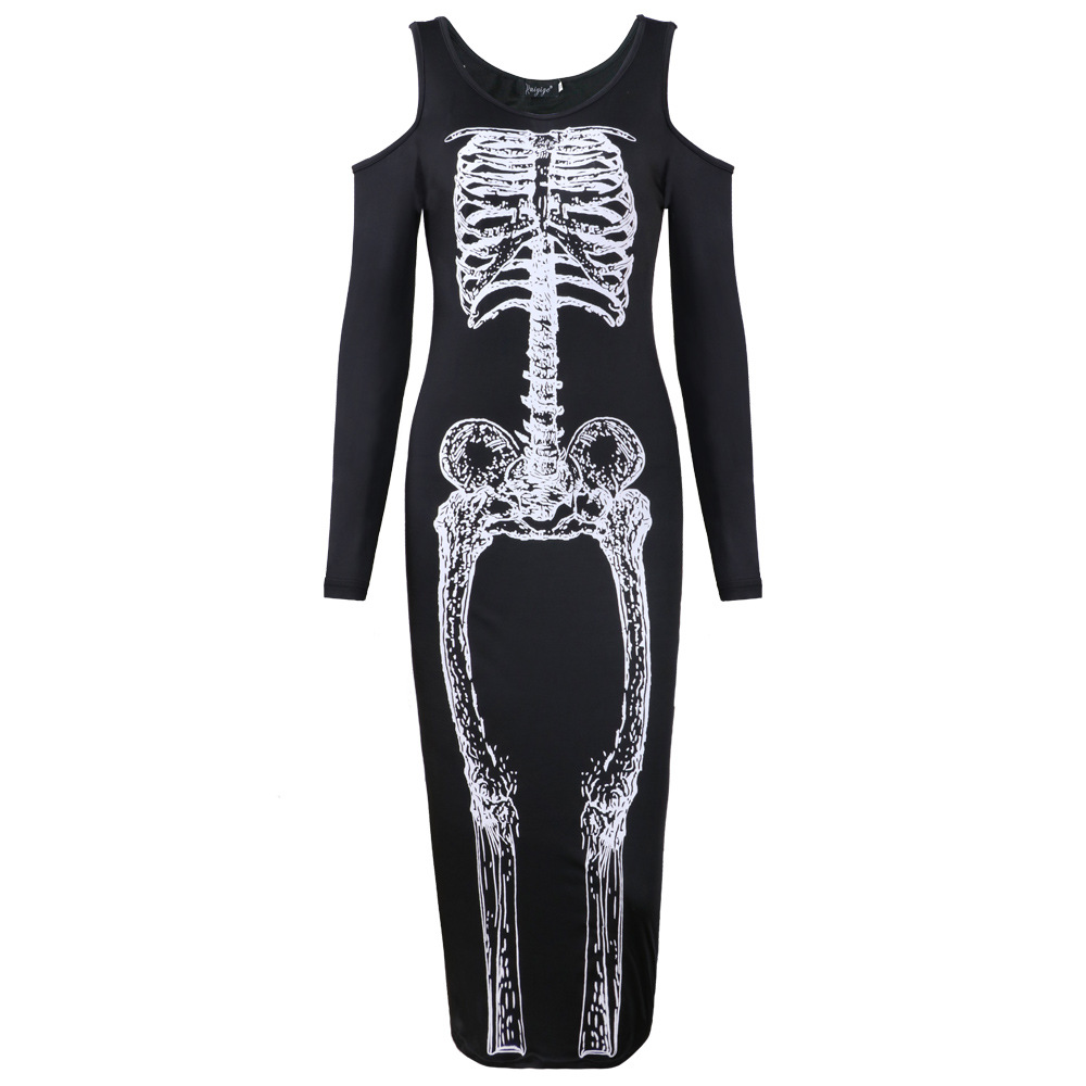 women s Halloween costume skull print long-sleeved dress nihaostyles clothing wholesale NSHYG72676