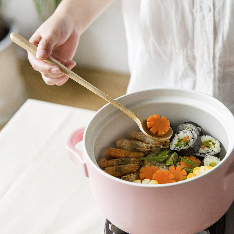 Mujiji de estilo japonés de mango largo cuchara de madera cuchara de mezcla cuchara de condimento cuchara de sopa de salsa doméstica de madera