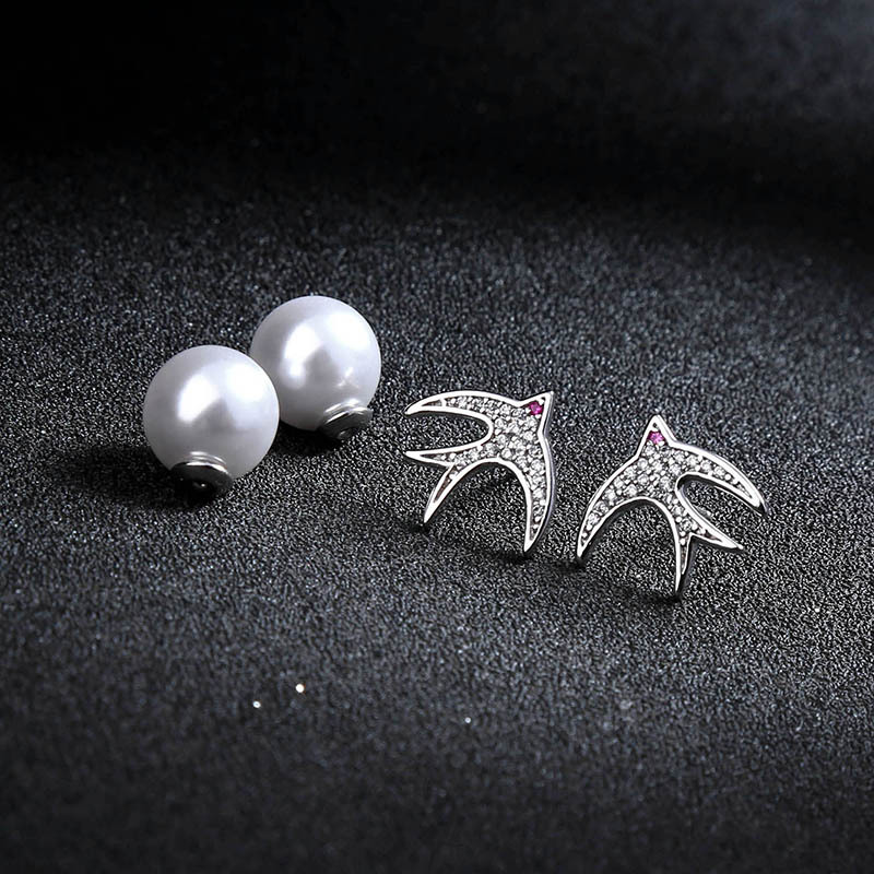 925 Silver Needle Creative Long Small Swallow Pearl Pendant Earrings Female Korean Fashion Ear Line display picture 5