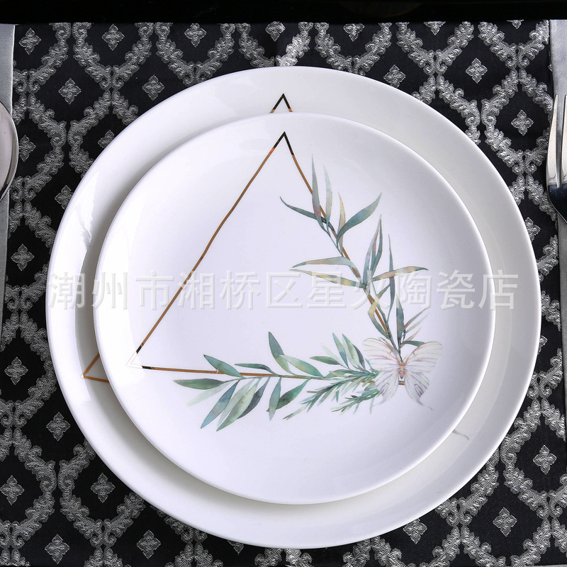 Simple ceramic flowers home model Western tableware suit European American dining room table Western Western plate