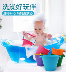Portable foldable bucket multi-functional silicone bucket multi-color beach play bath children's water toy