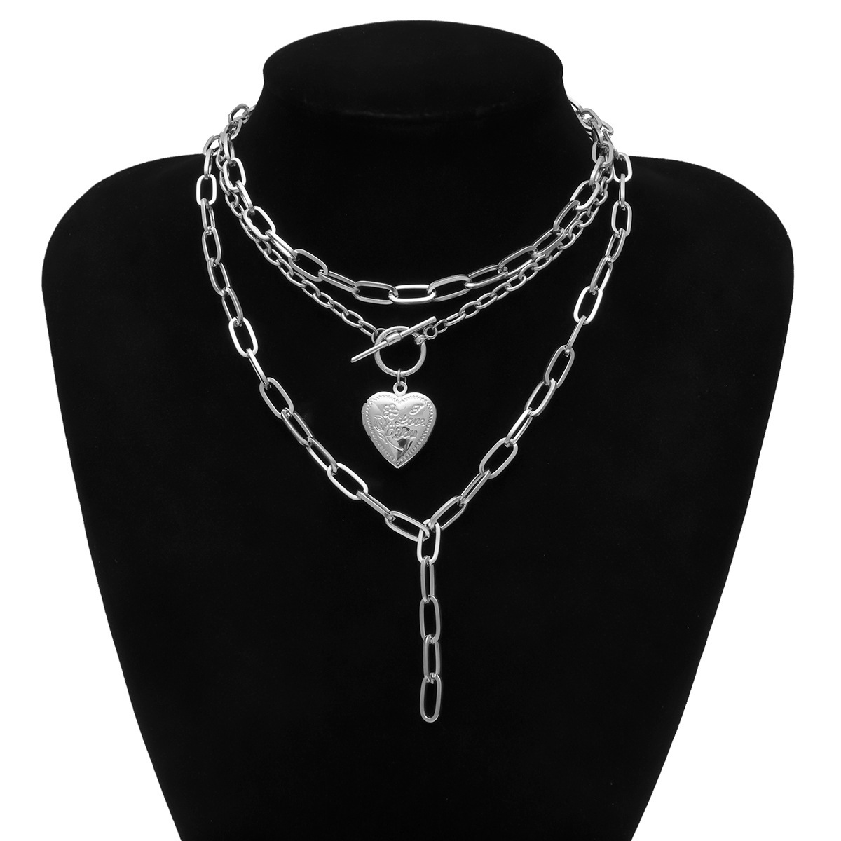 Geometric Thick Chain Tassel Opening Heart Necklace display picture 2