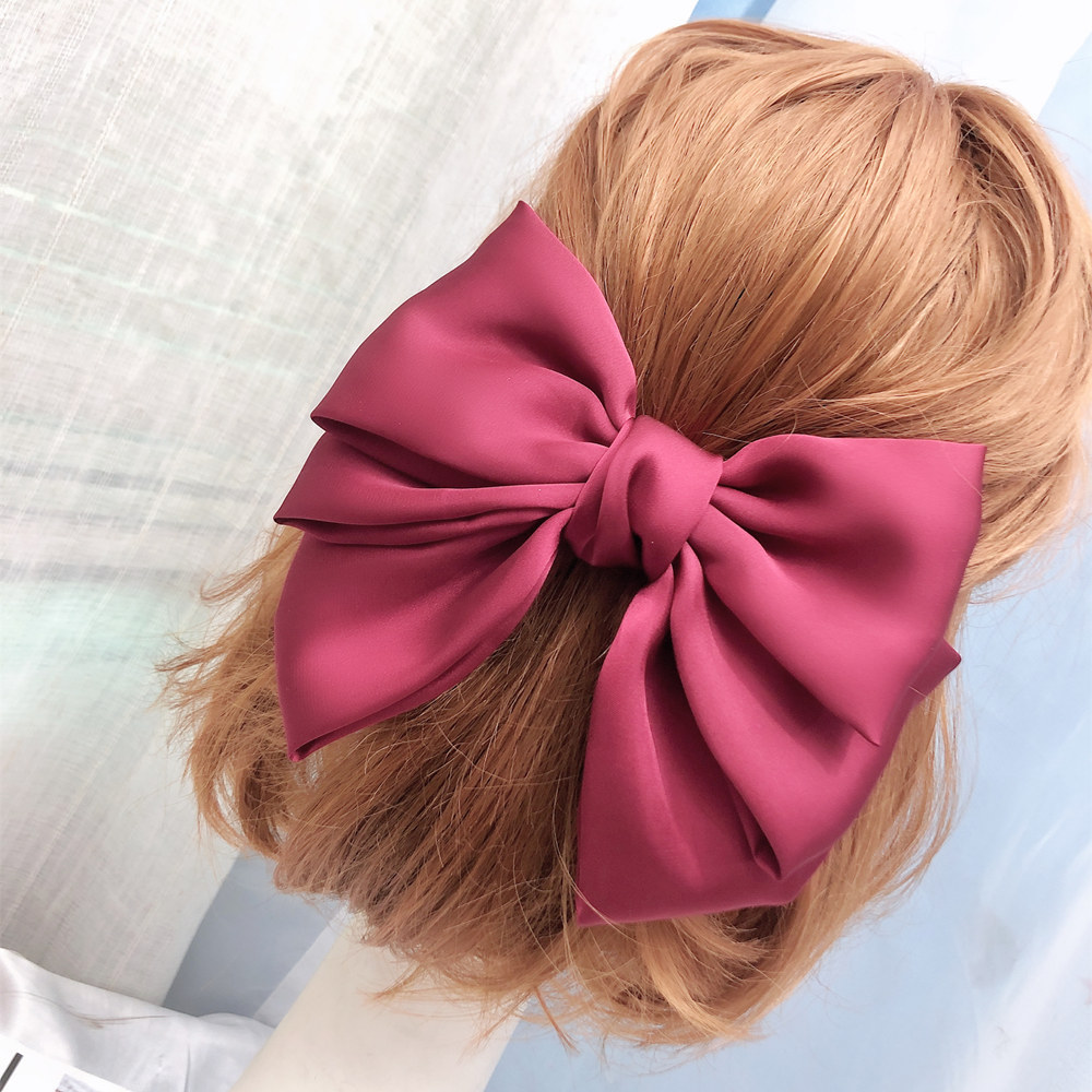Source Wine Red Satin Bow Hairpin Three-layer Ribbon  Clip display picture 5