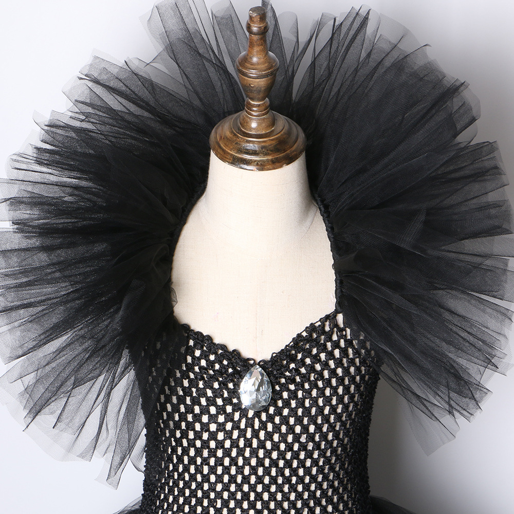 Ropa para niñas, vestido de bruja, traje de fiesta de Halloween para niños, disfraz de Maléfica, vestido femenino, falda de malla_voghion.com