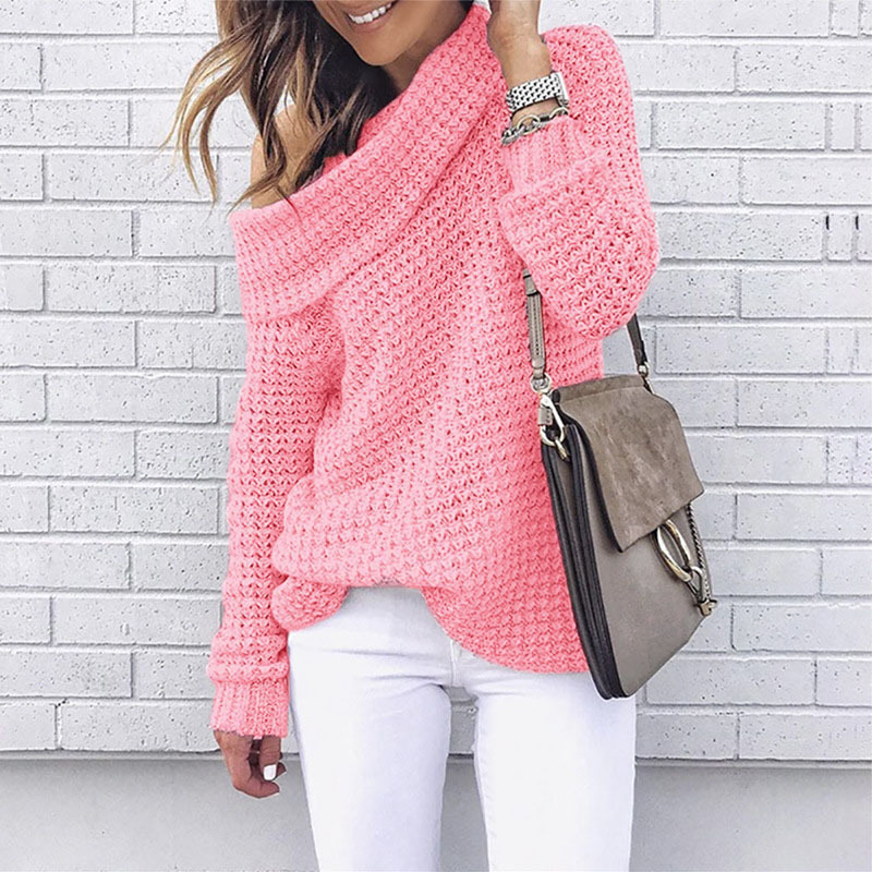 eaby AliExpress Otoño 2025 Ropa Nueva para Mujer Suéter de Punto con Hombros Descubiertos Estilo Europeo y Americano Suéter Irregular para Mujer