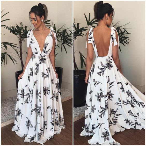 printed Bohemian style backless straps dress NSFH125737