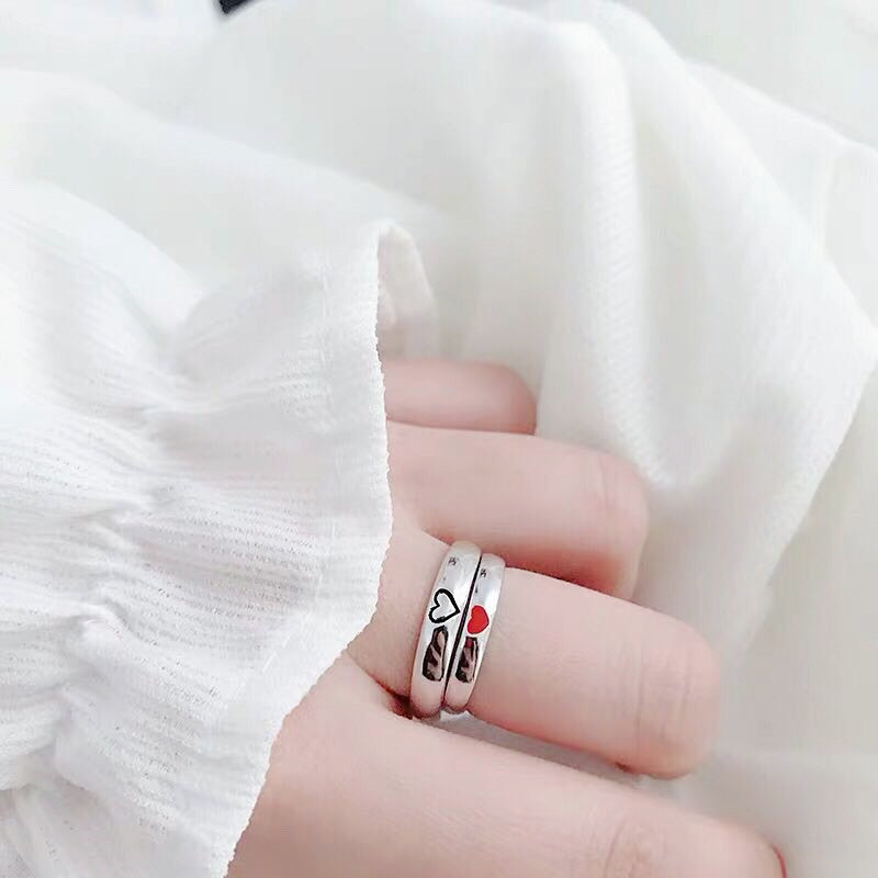 Silver-plated Red Heart Open Ring Simple Lover Gift Open Size Adjustable Forefinger Ring_voghion.com