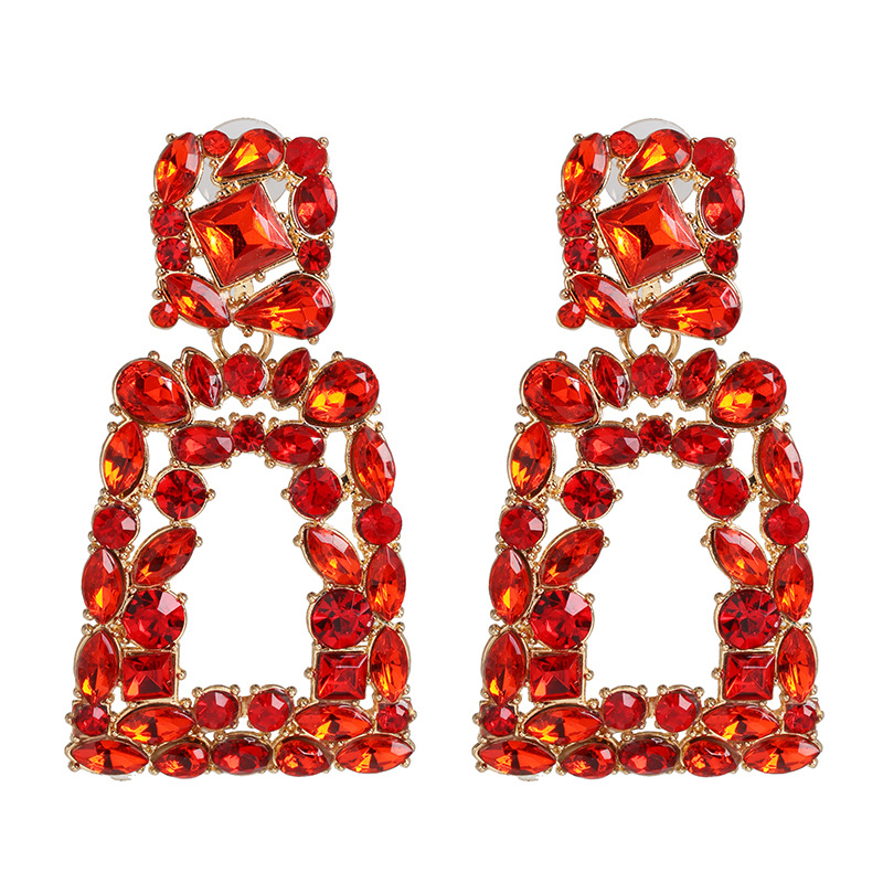 Aretes Huecos De Cristal De Colores Con Diamantes display picture 2