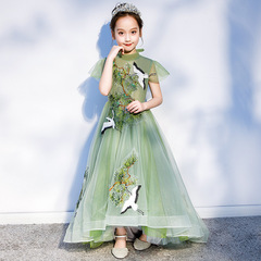 Children's evening gown princess dress tulle host small wedding dress girl child train trailing girl model catwalk performance costume