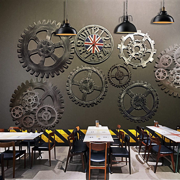 工复古工业风格创意墙面装饰木制齿轮墙上装品挂件壁饰民宿酒吧|ms