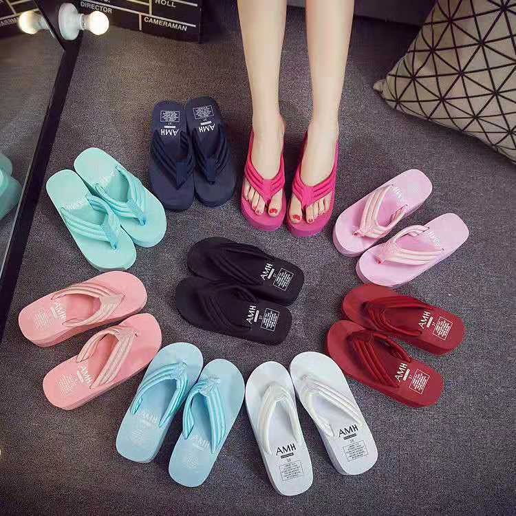 2019 new pattern summer With slope Tape flip flops Sandy beach non-slip Flip sandals and slippers