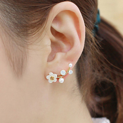 Korean INS shell earrings, shell flower pearl earrings, simple branch earrings, earrings for women