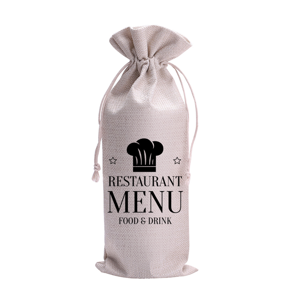 跨境热销 简约茶具印花亚麻包装袋 红酒礼品收纳袋麻束口袋可定制