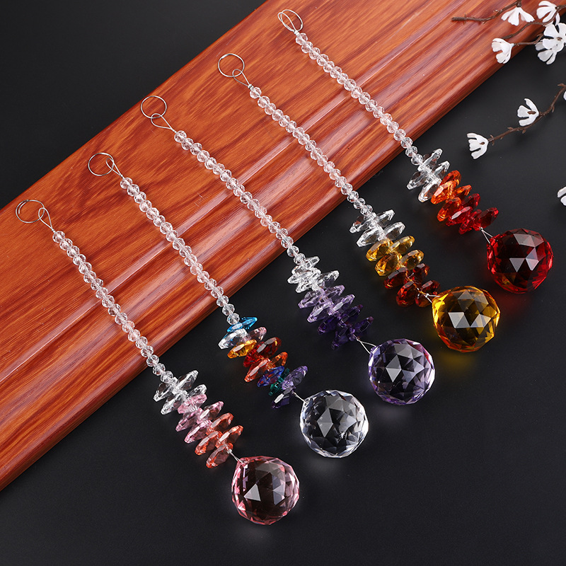 車載彩色水晶圓球吊墜 水滴水晶車用挂件 婚慶裝飾路引珠串挂飾