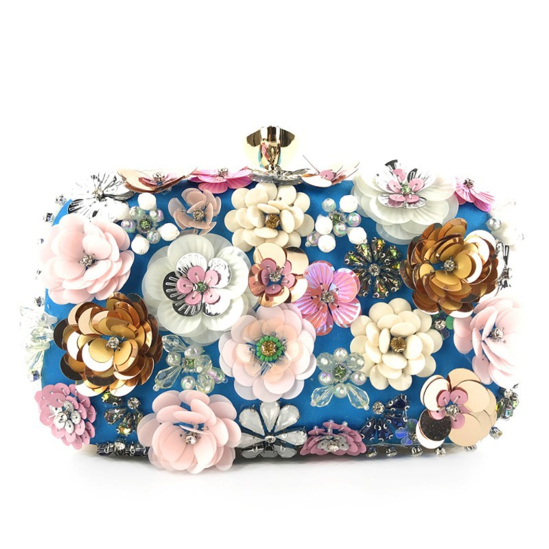 Blue Black Gold Polyester Flower Oval Clutch Evening Bag display picture 3