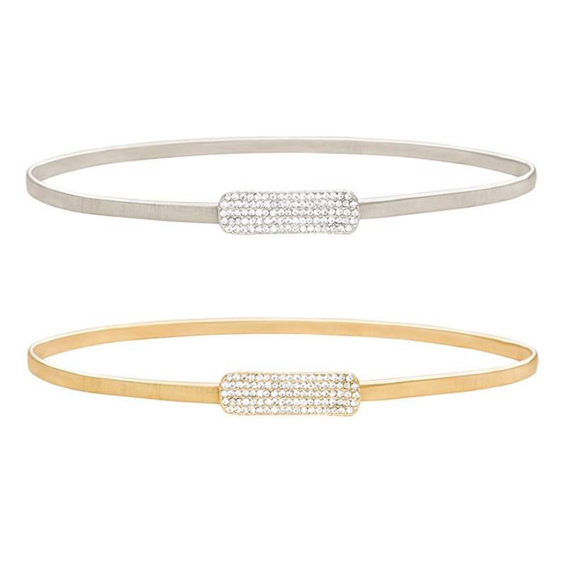 Fábrica al por mayor de la cadena de cintura de primavera metal oro todo partido cinturón elástico de las mujeres diamante incrustado Cadena de cintura delgada Diamante de cinco filas