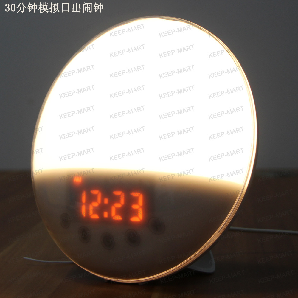 模似日出日落唤醒灯收音机录音功能自然唤醒氛围灯贪睡床头闹钟-阿里巴巴