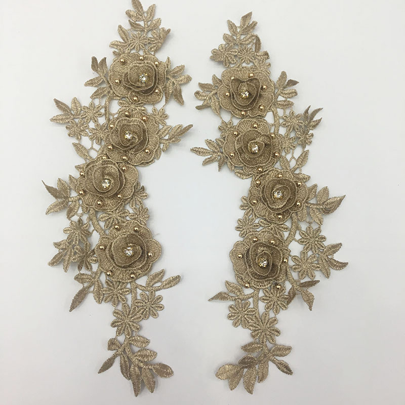刺绣3D立体重工钉珠金银线布贴 婚纱礼服补丁 带爪钻水溶蕾丝花贴