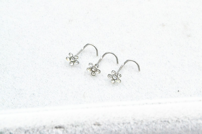 Diamond Flower Nose Nails Piercing Jewel...