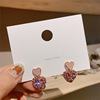 South Korean goods, silver needle, fuchsia earrings heart shaped, silver 925 sample, internet celebrity
