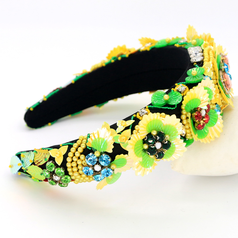 Baroque Flowers Hand-woven Hair Accessories Fashion Headband Glass Rhinestones Suppliers China display picture 7
