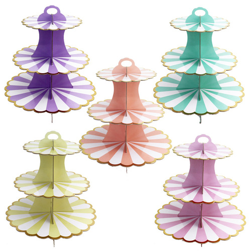 Hot selling three-layer paper gilding cake stand for children and adults birthday parties event anniversary celebration flower cake stand