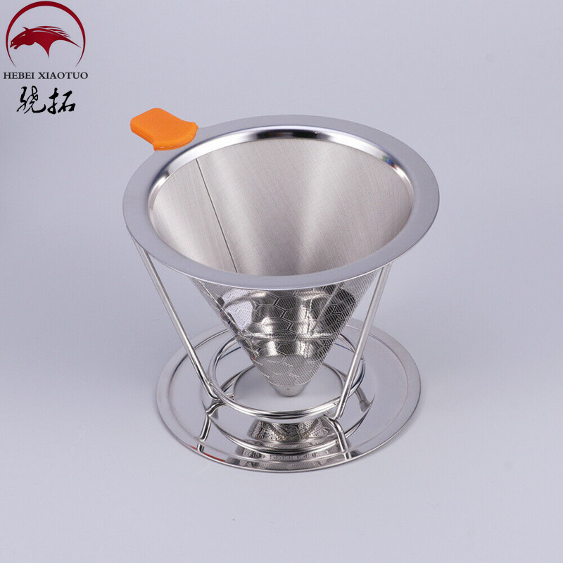 银色蜂巢款手冲咖啡不锈钢双层V形过滤网 锥形细过滤器免滤纸