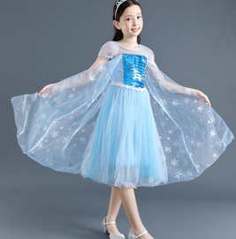 2022万圣节冰雪奇缘Frozen公主裙短袖纱裙女童艾莎礼服节日表演服