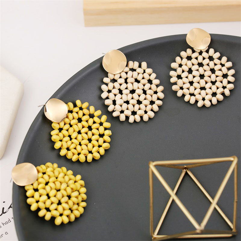 1 Pair Retro Geometric Wood Handmade Women's Drop Earrings display picture 3