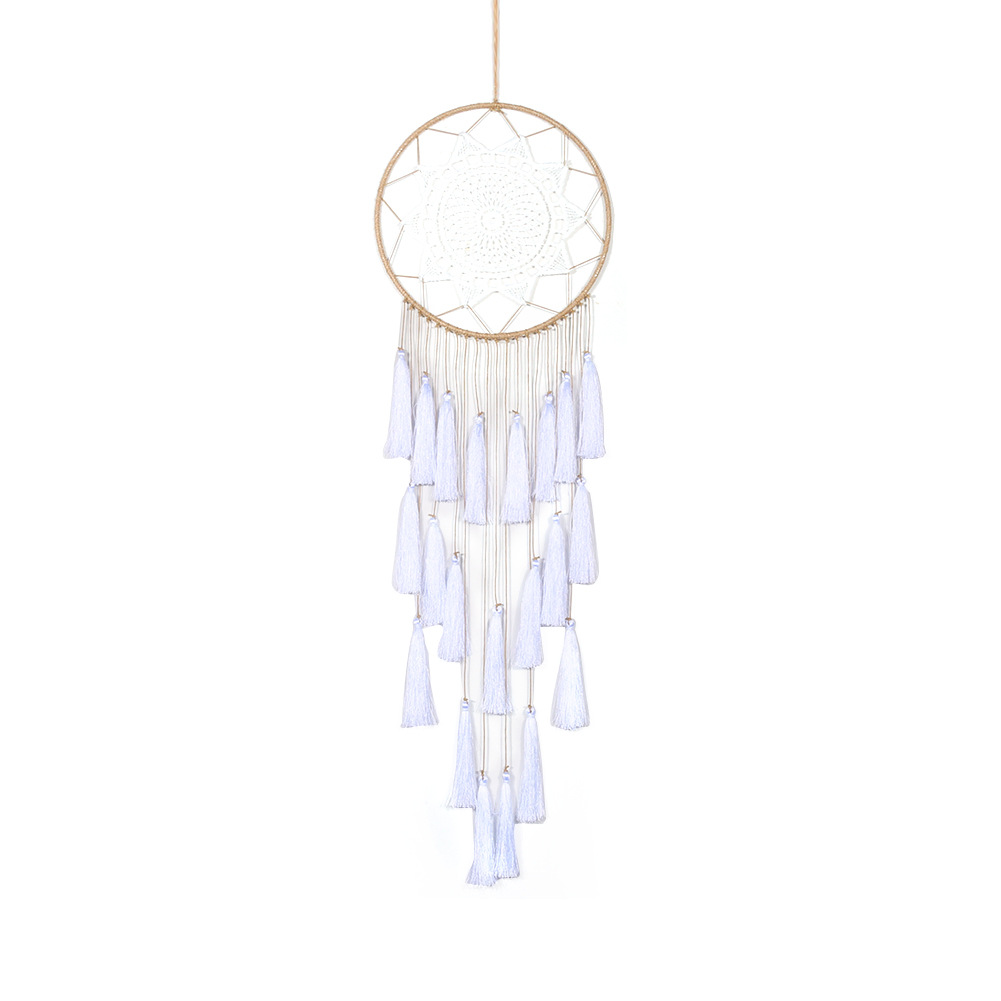 Atrapasueños decoración de pared boho con borlas de lino largo_voghion.com