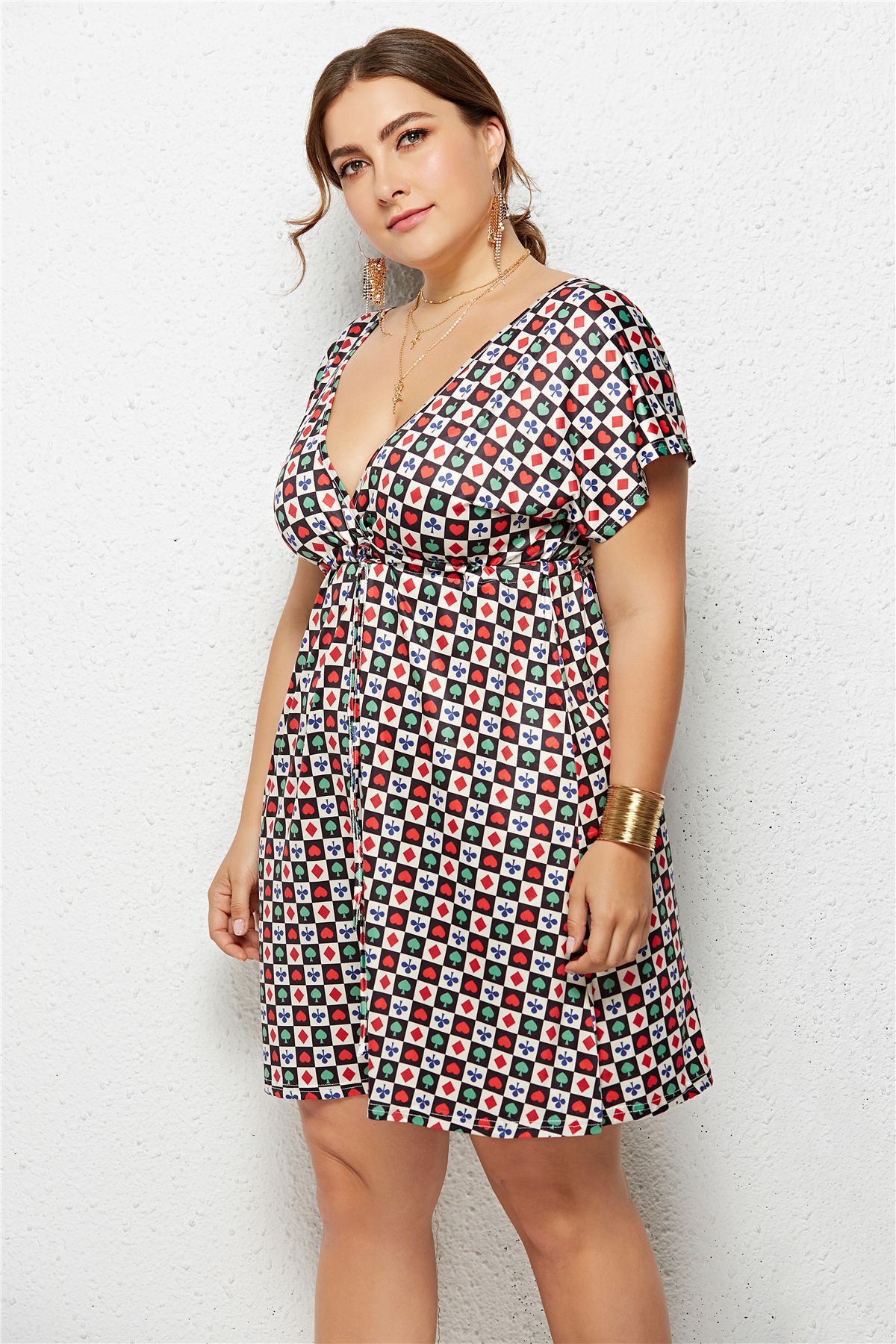 plus size sexy V-neck elastic waist printed dress  NSLM33280