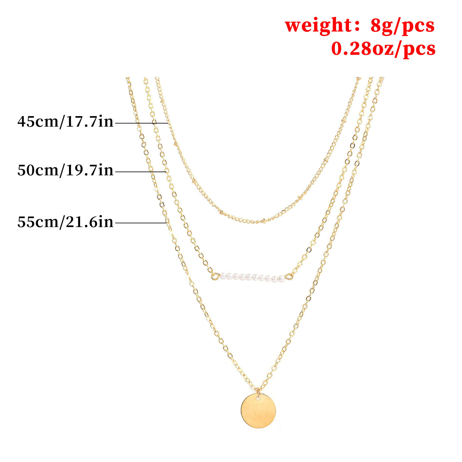 European and American foreign trade hot new copper bead chain Pearl round sequin multi-layer set short necklace European and American foreign trade hot new copper bead chain Pearl round sequin multi-layer set short necklace