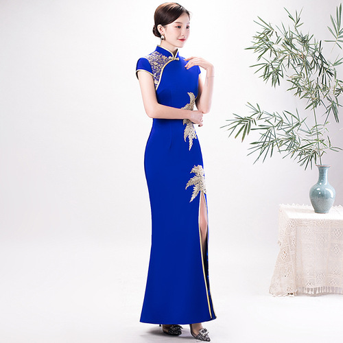 Chinese Dress Qipao Cheongsam show high-end performance clothing long fishtail skirt stage performance