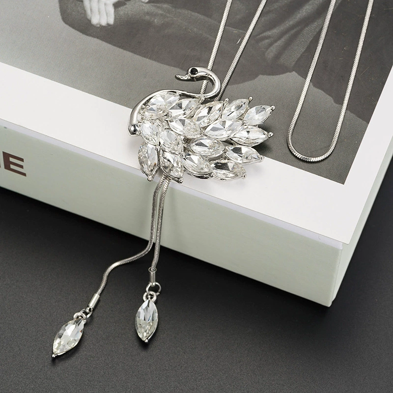 Swan, pendant, long necklace, sweater, universal accessory