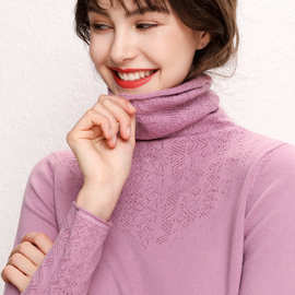2019韩版新款羊毛堆堆套头镂空打底针织衫宽松长袖秋冬纯色毛衣女