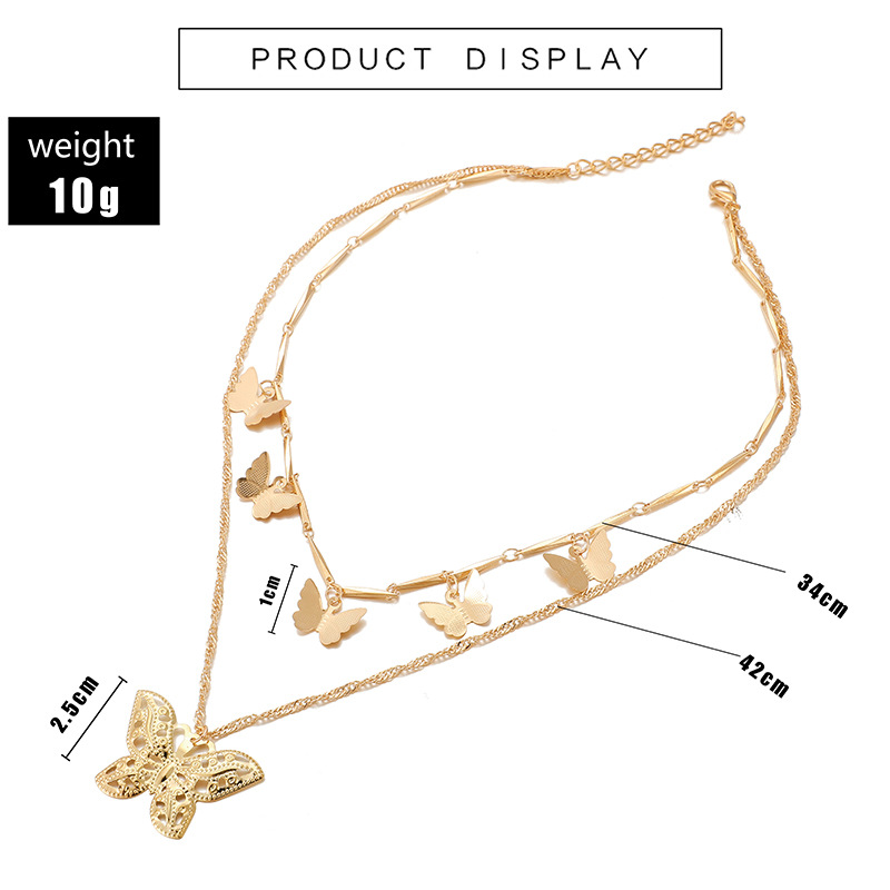 Bohemian Fashion Alloy Size Butterfly Pendant Double Necklace Necklace Women display picture 4