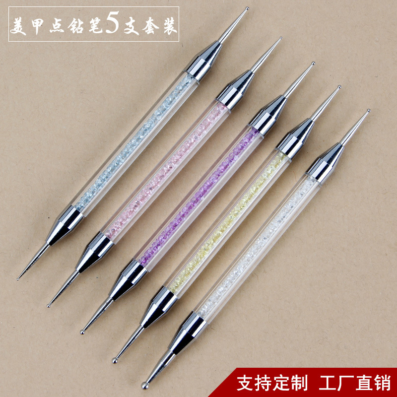 wholesale Nail Tools Supplies Double head nail Point drill pen 5 suit Crystal rod Spend Painted pen