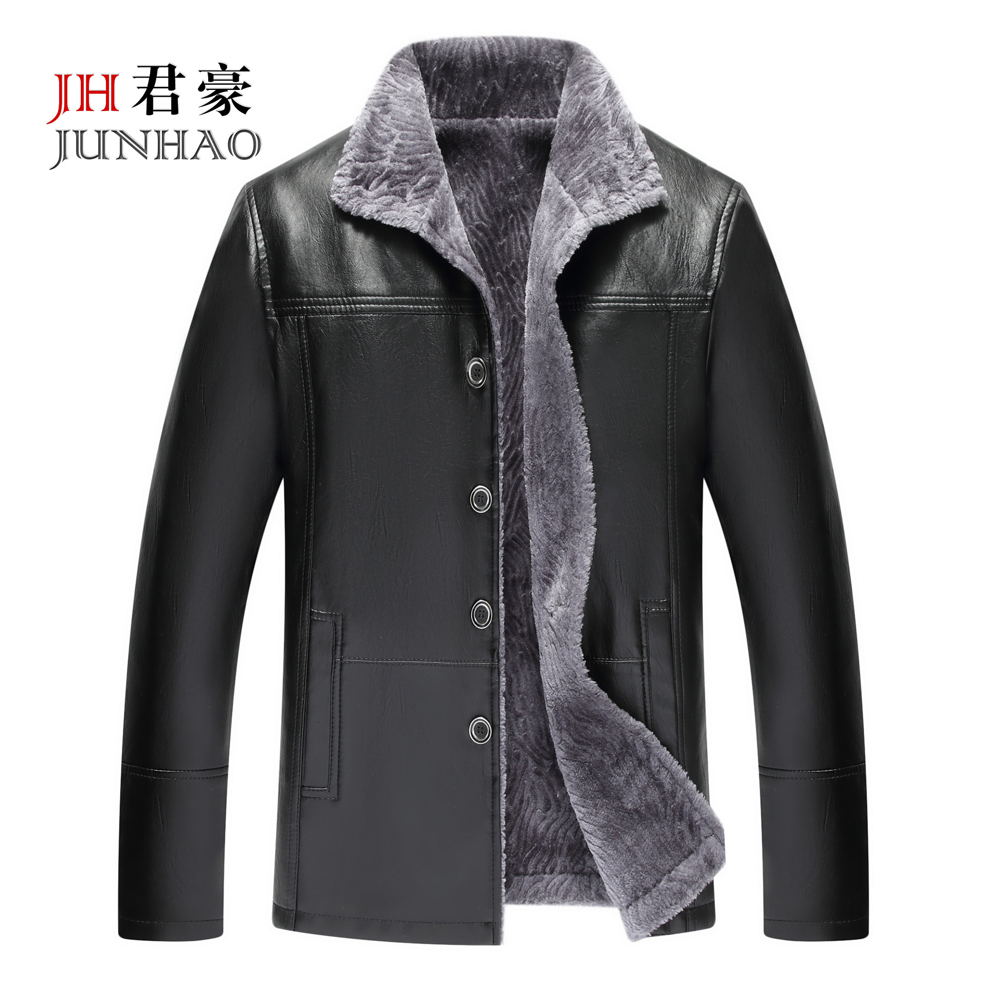 新款男装秋上新夹克皮毛一体加绒加厚休闲中老年男士皮衣厂家批发