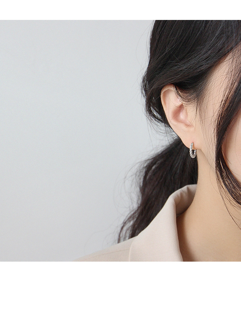 White, Gold Color Korean Version Of S925 Sterling Silver Circle Twist Earrings