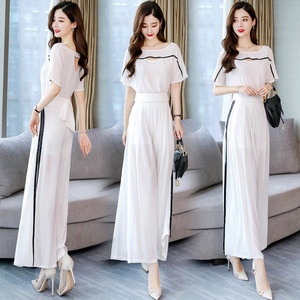 Broad-legged pants suit new summer two-piece Chiffon jacket  